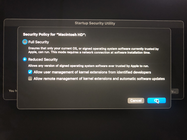 Check reduced security option