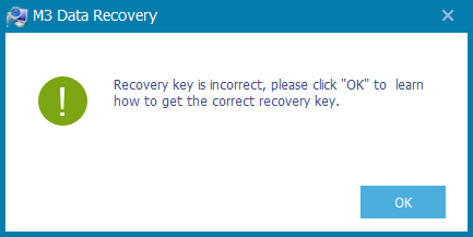 Incorrect recovery key