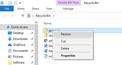 Recover deleted files from Recycle Bin