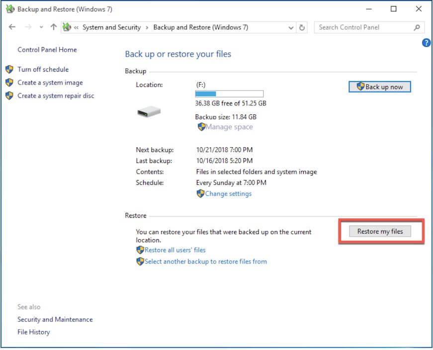 click restore my files