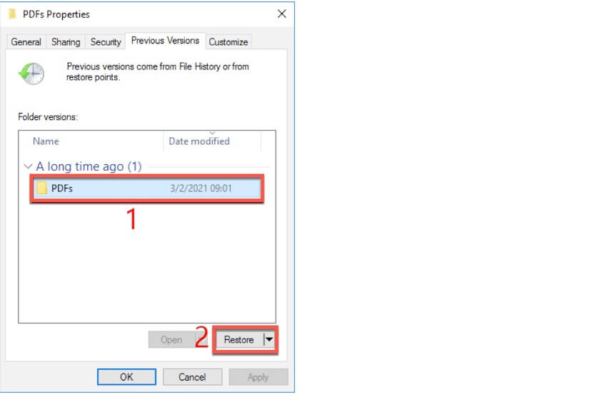 restore deleted PDF files from previous versions