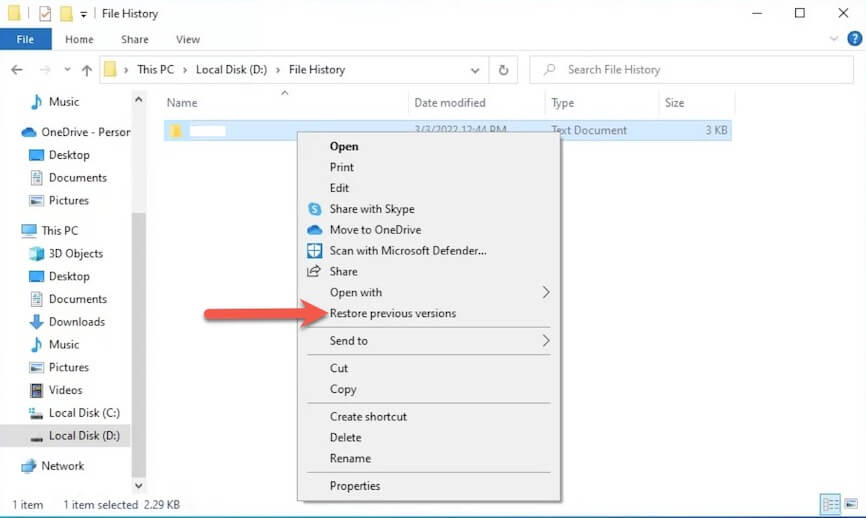 select Restore previous versions