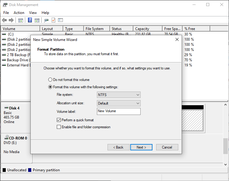disk formatting on Windows