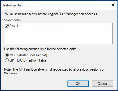 how to initialize a disk on Windows