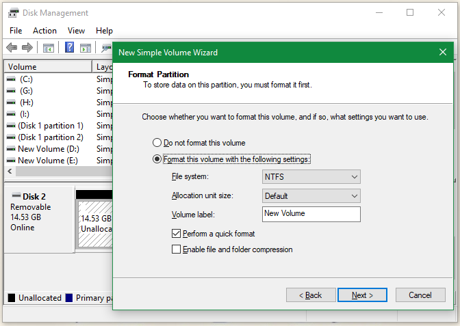set up new simple volume