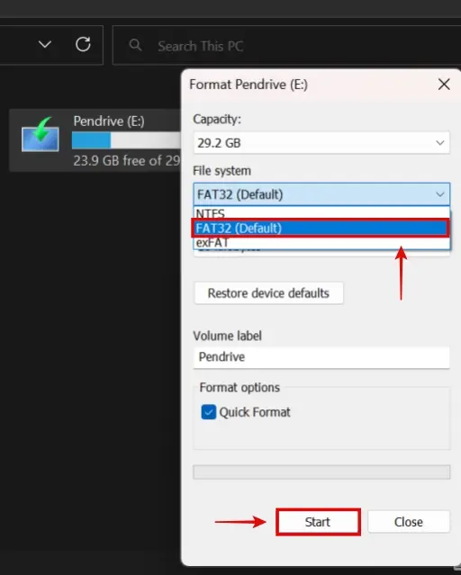 format USB flash drive to FAT32