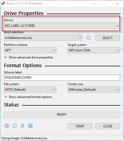 Create BitLocker recovery boot disk with Rufus