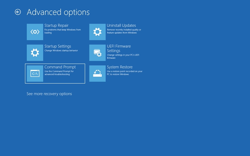 Open Command Prompt in recovery options