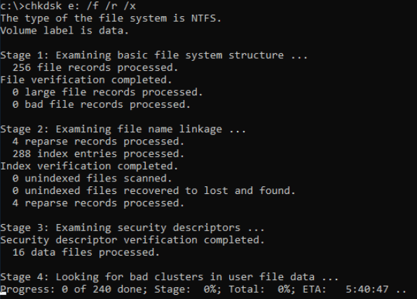 Run chkdsk to repair a disk