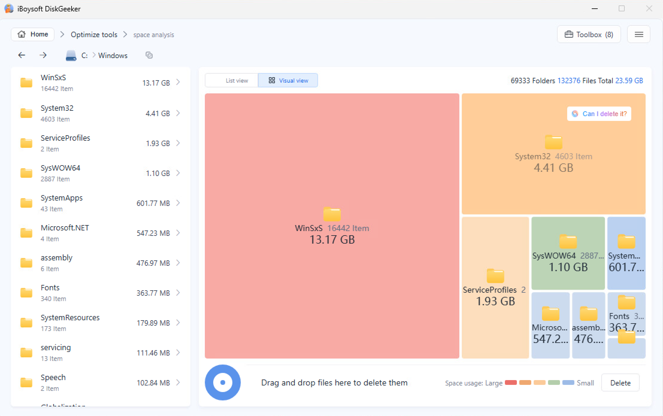 DiskGeeker checking C drive space usage