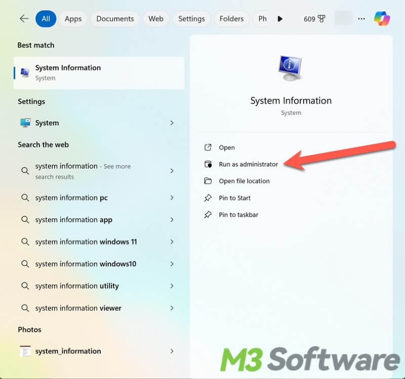 search for system information in Windows 11