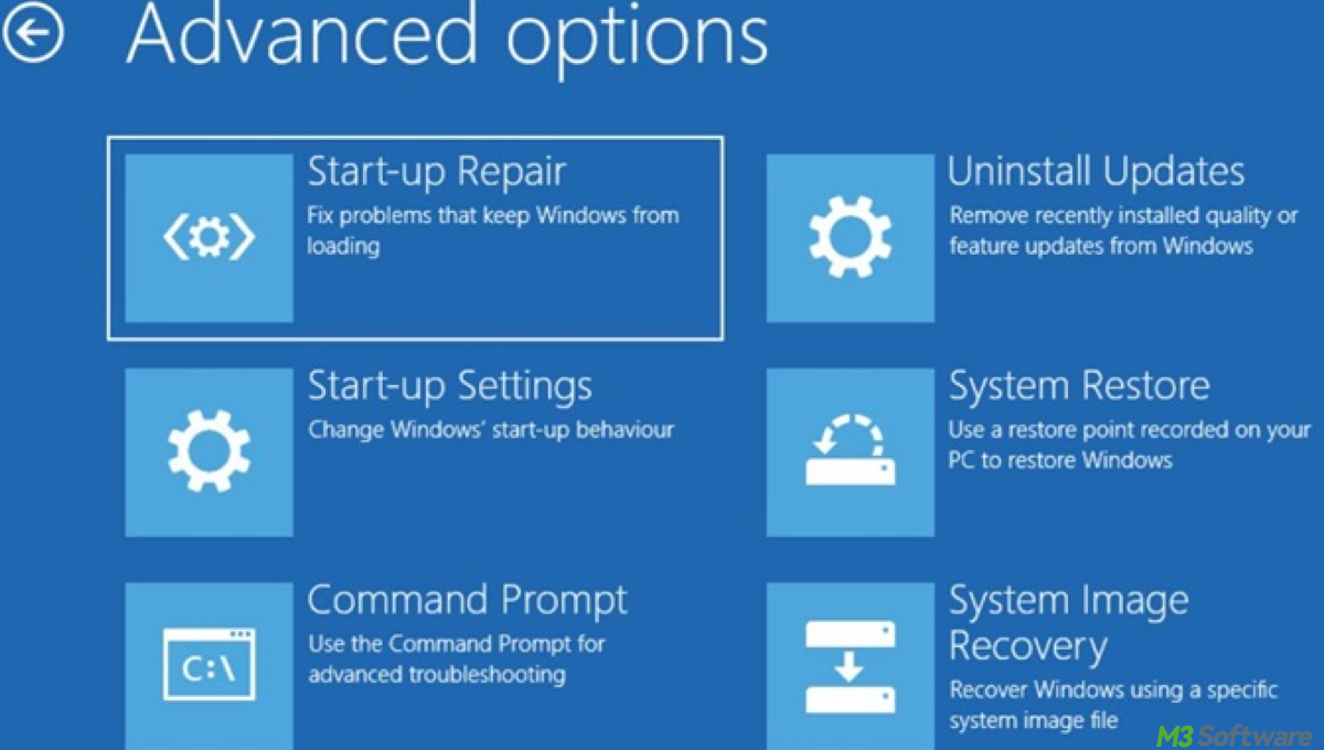 Advanced options in WinRE