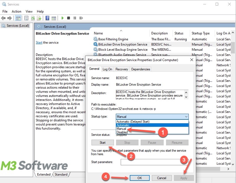 enable BitLocker Drive Encryption service