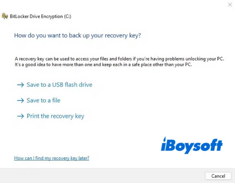 back up BitLocker recovery key