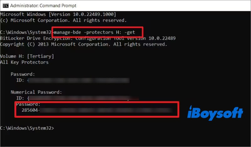 find BitLocker recovery key in cmd