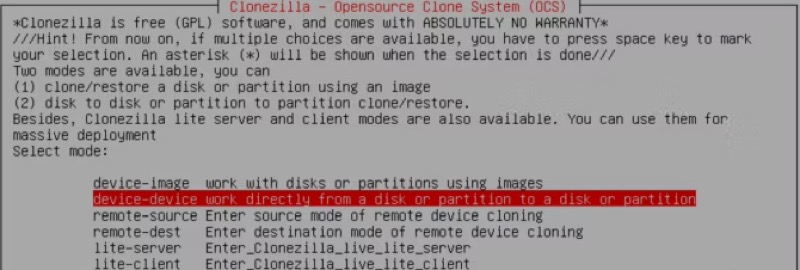 Clonezilla Device to Device work