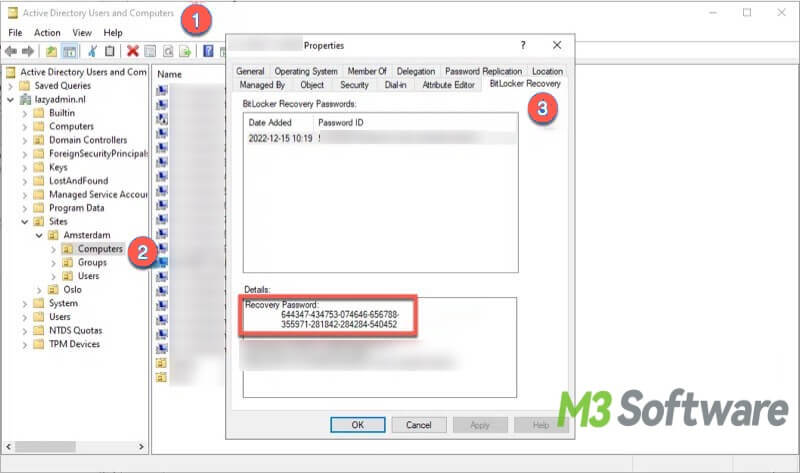 find BitLocker recovery key in active directory account