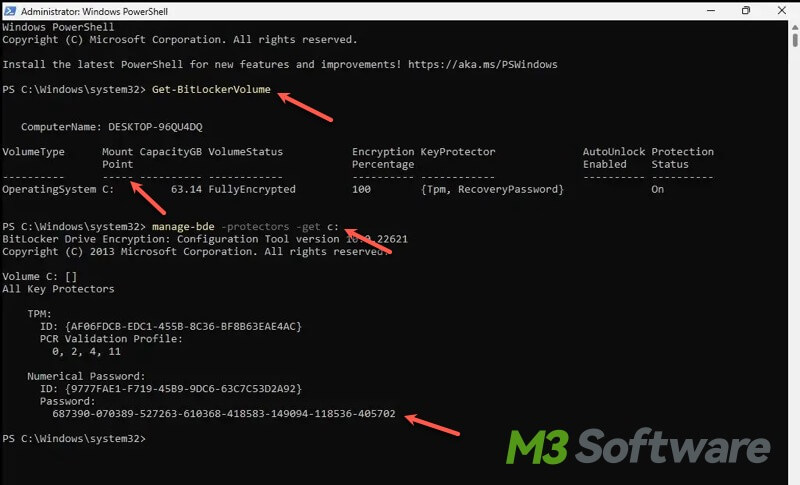 BitLocker recovery key in powershell