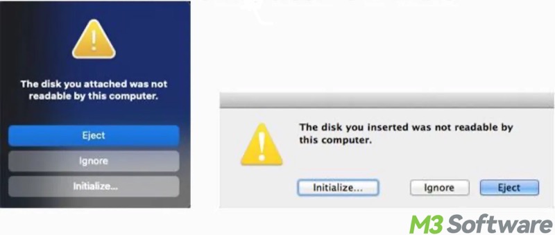 the disk you attached was not readable by this computer