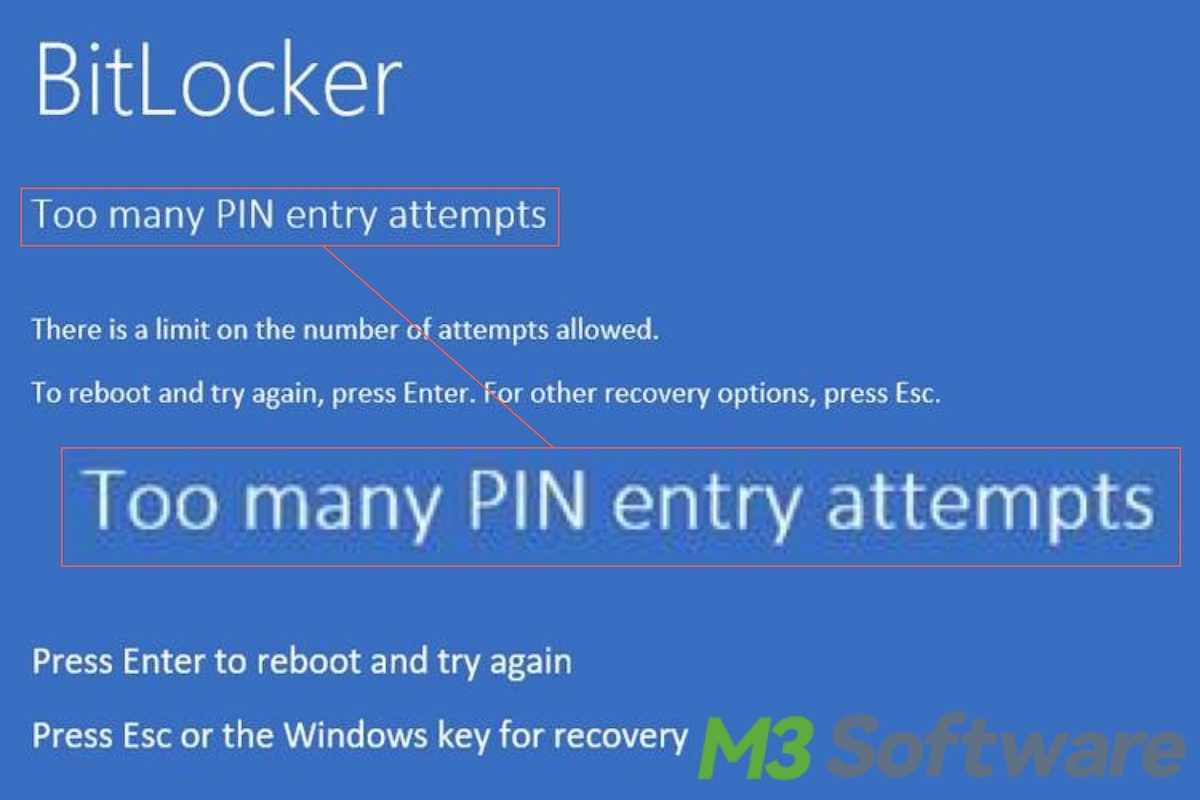 BitLocker too many PIN entry attempts