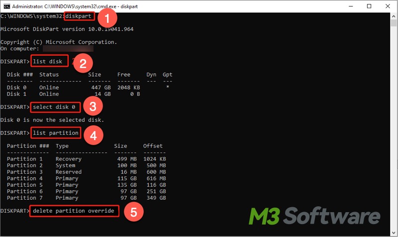delete partitions override in cmd