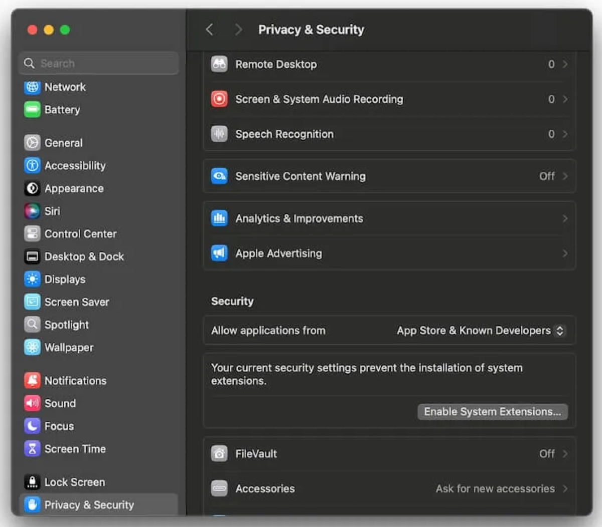 How to enable system extensions