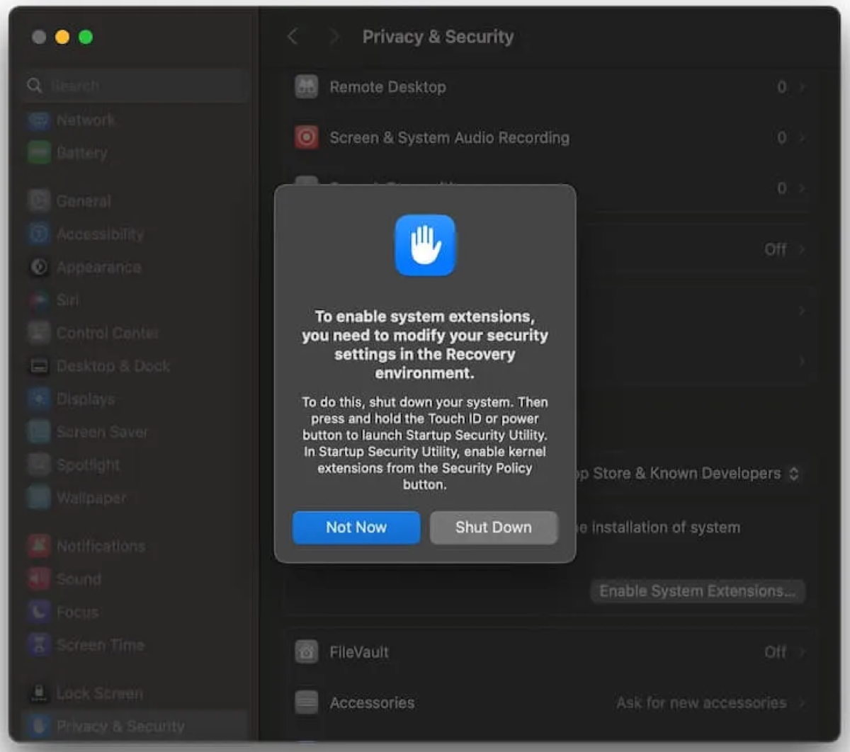 Shut down Mac prompt