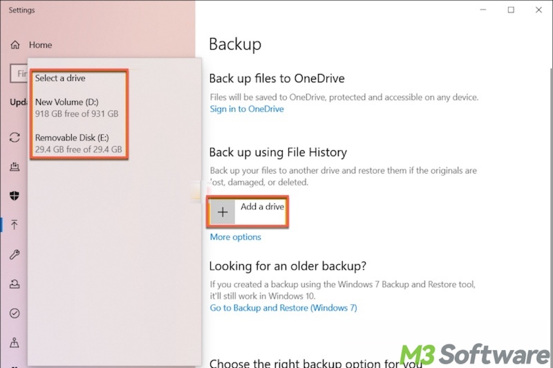 File History feature in Windows 10 Settings