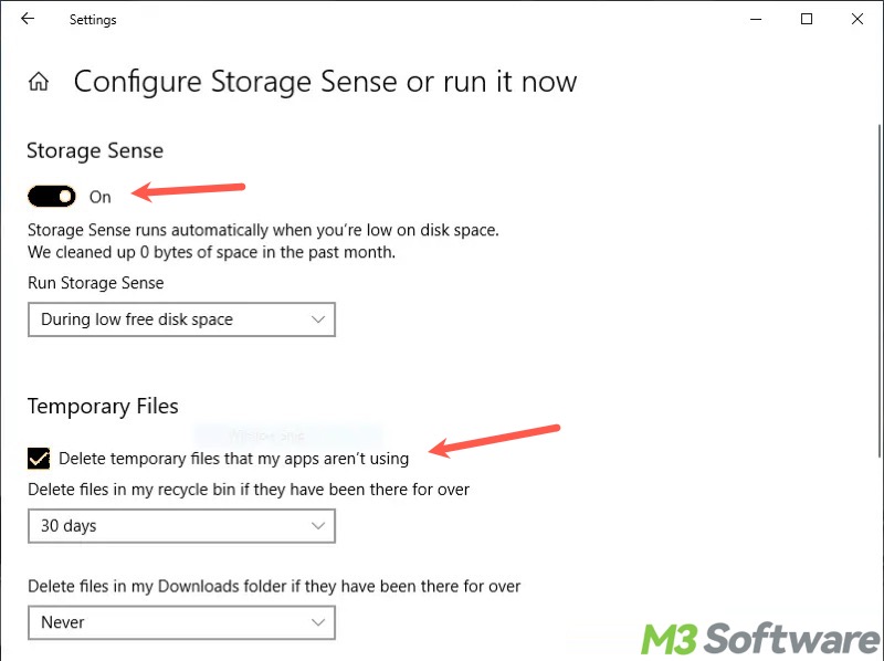 configure Storage Sense in Windows 10 Settings