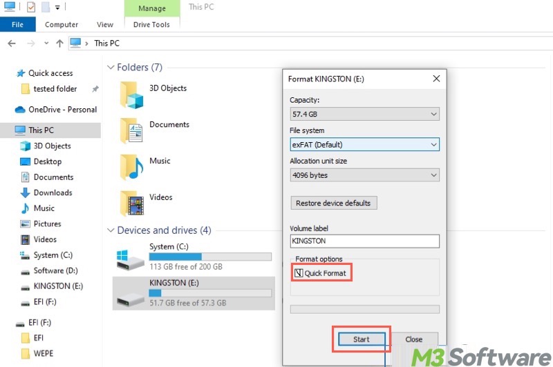 format drive in File Explorer on Windows