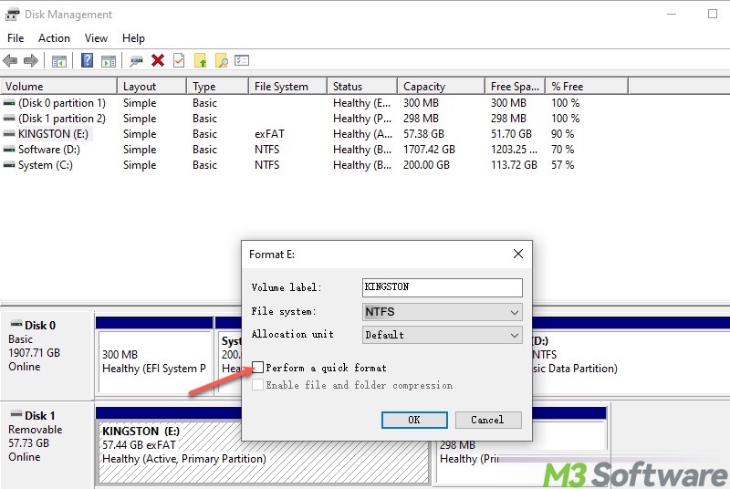 format drive in Disk Management on Windows