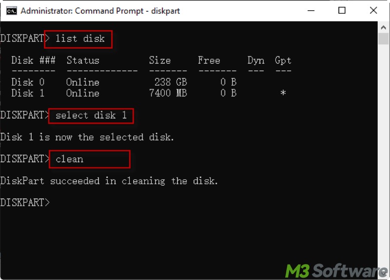 diskpart clean