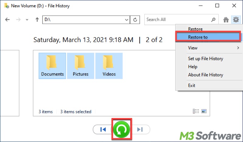 click green button in File History