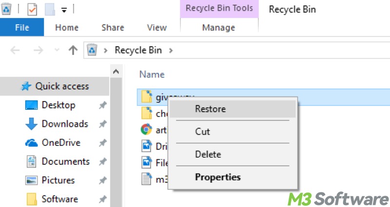 recover deleted files Recycle Bin Windows 10