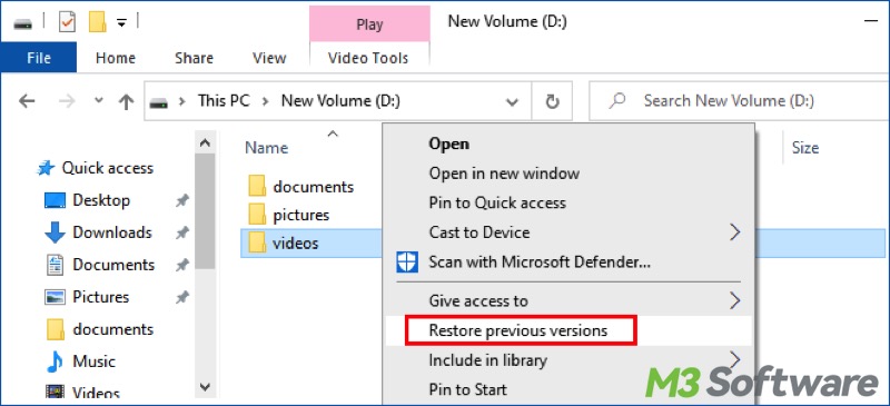 right click on folder to restore previous version
