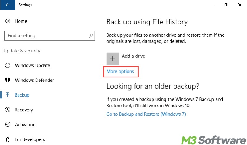Update and Security Backup Windows 10