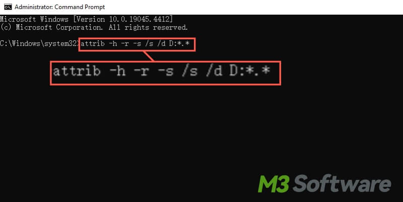 run attrib command to show hidden files in Windows 10