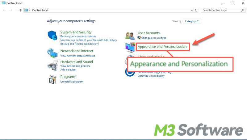 Appearance and Personalization in control panel