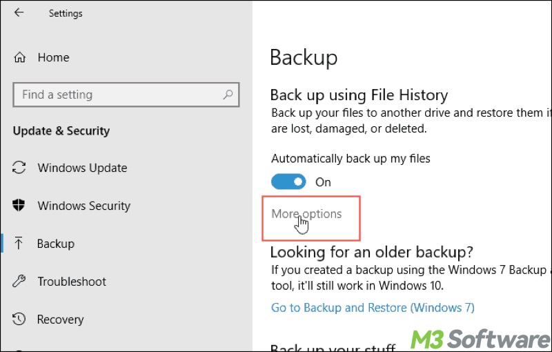 more options under back up using File History