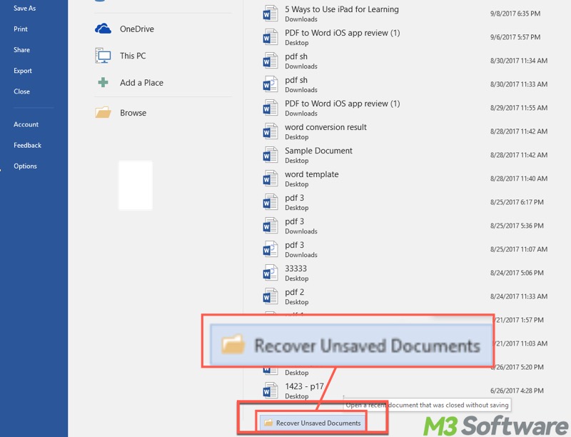 recover unsaved Word from autorecover files