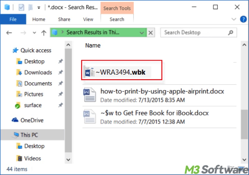 recover unsaved Word from backup file