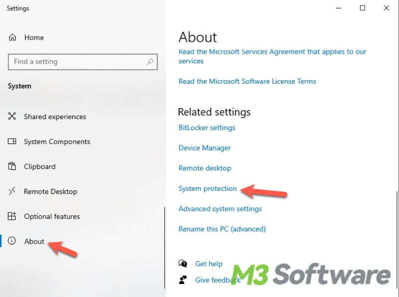 check system protection settings on Windows
