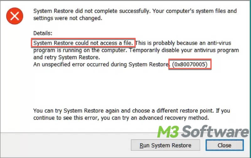 system restore did not complete successfully