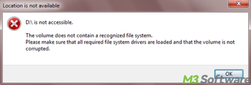 the volume does not contain a recognized file system