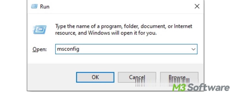 msconfig in Run dialog box in Windows 10