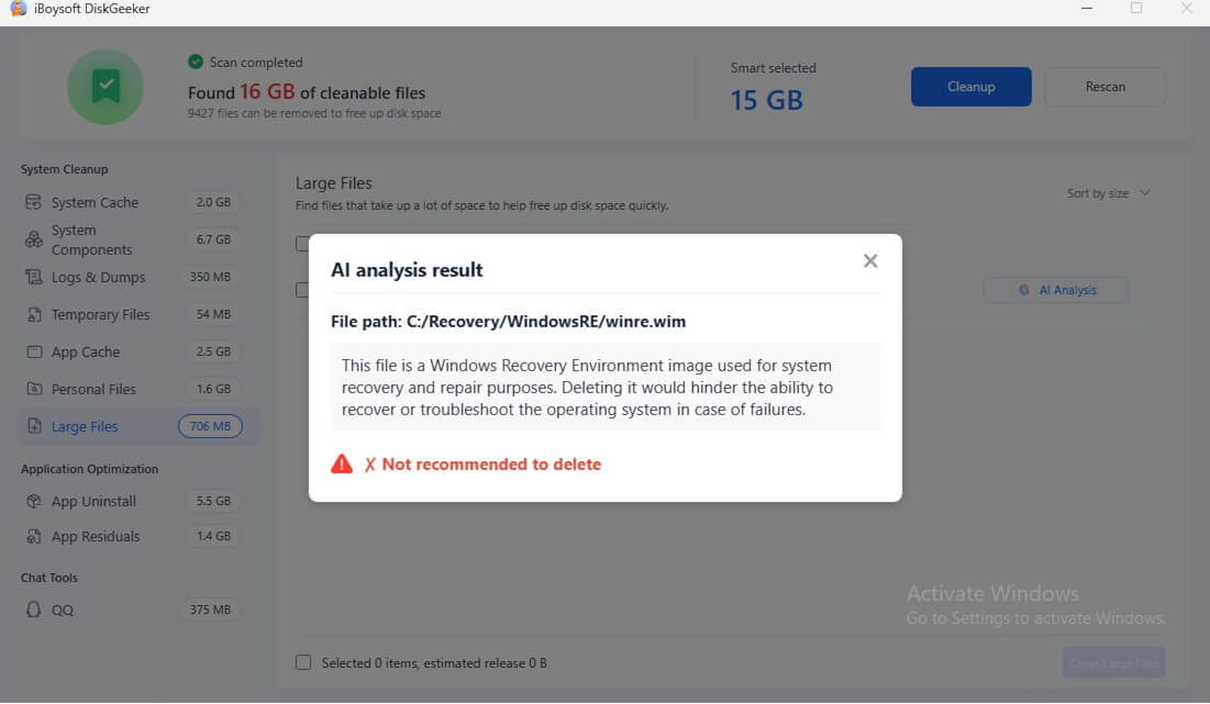 find and analyze large files on C drive