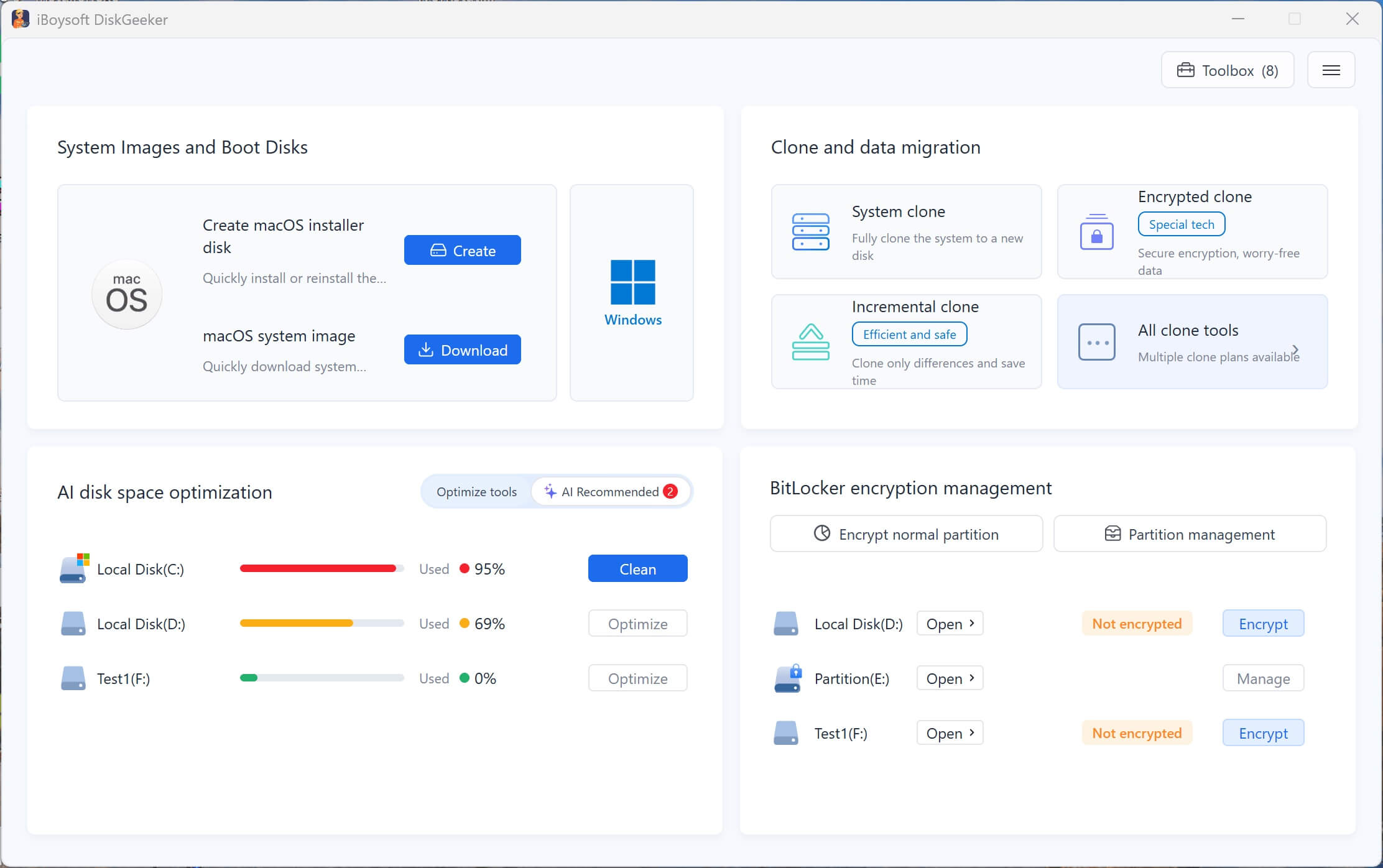 iBoysoft DiskGeeker for Windows main interface