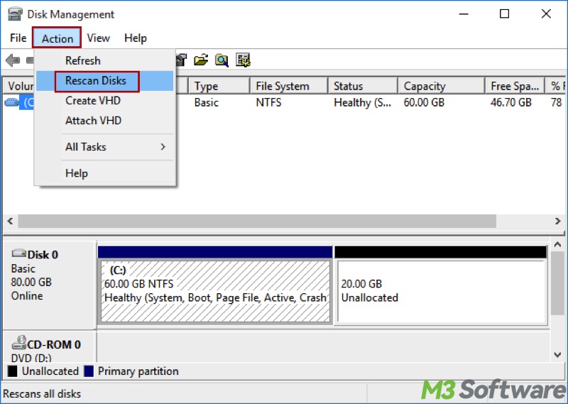 rescan disks in Disk Management