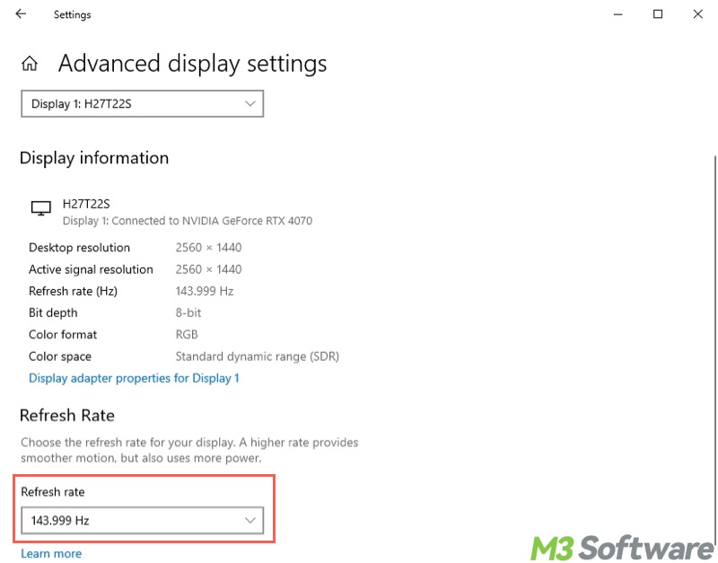 change refresh rate in Windows Settings