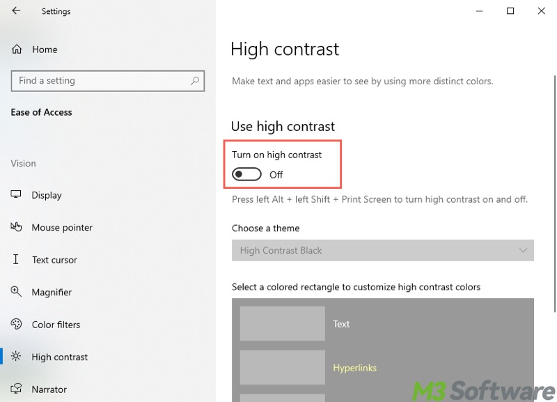 change high contrast settings in Windows